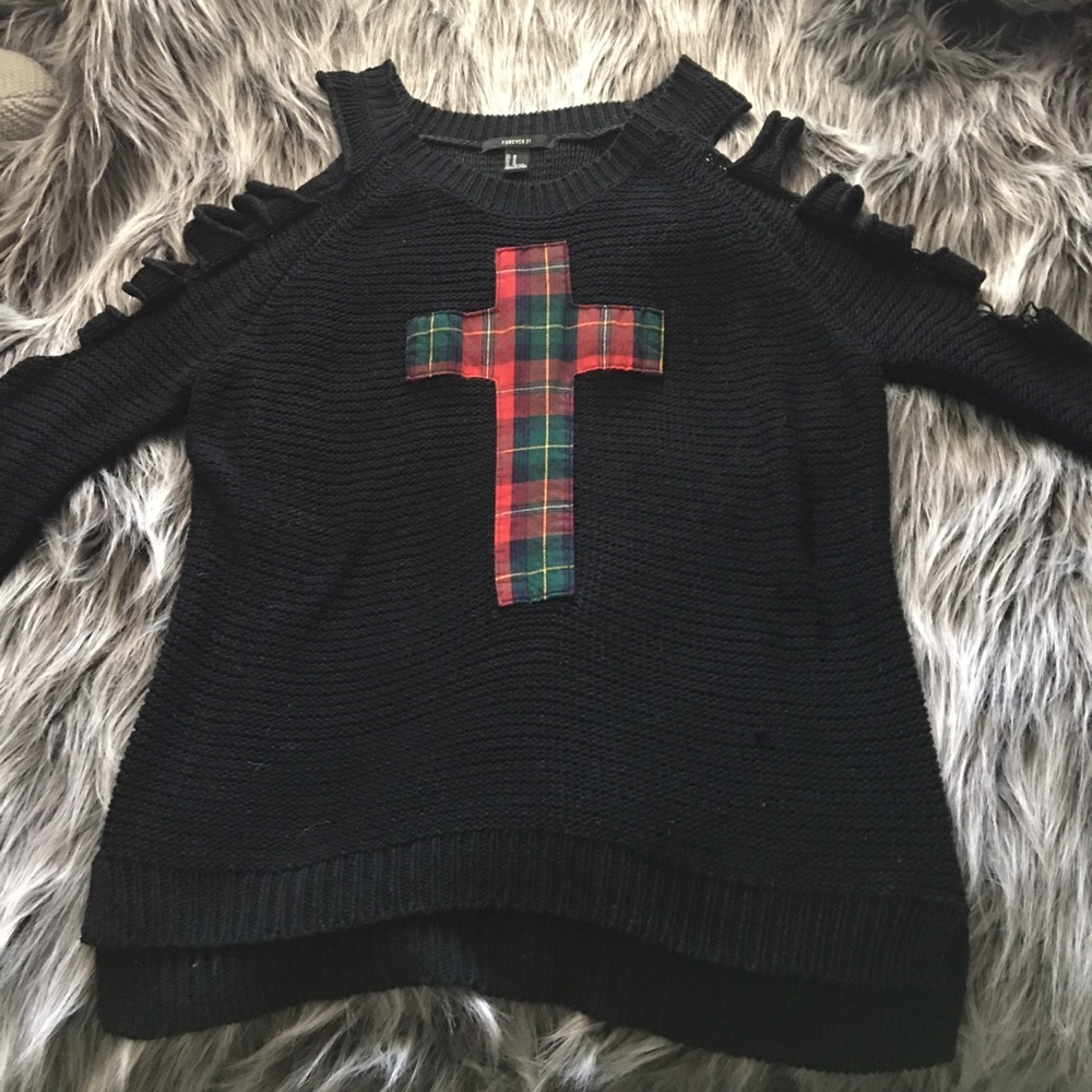 Cold shoulder black sweater